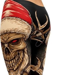 New GearBunch Santa and Rudolph Skull Leggings Size XL Made USA.